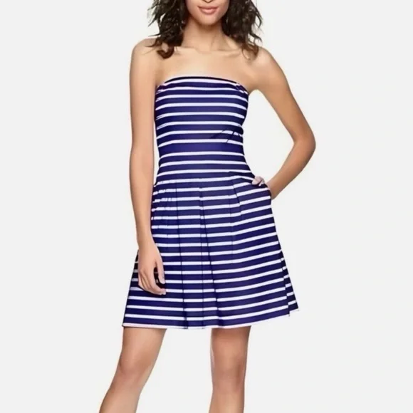 GAP Designed & Crafted Blue and White Striped Strapless Dress - Size 4 - Picture 1 of 6